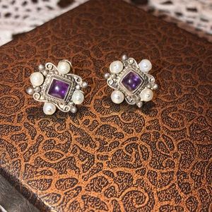 River Pearl and Amethyst Sterling Studs